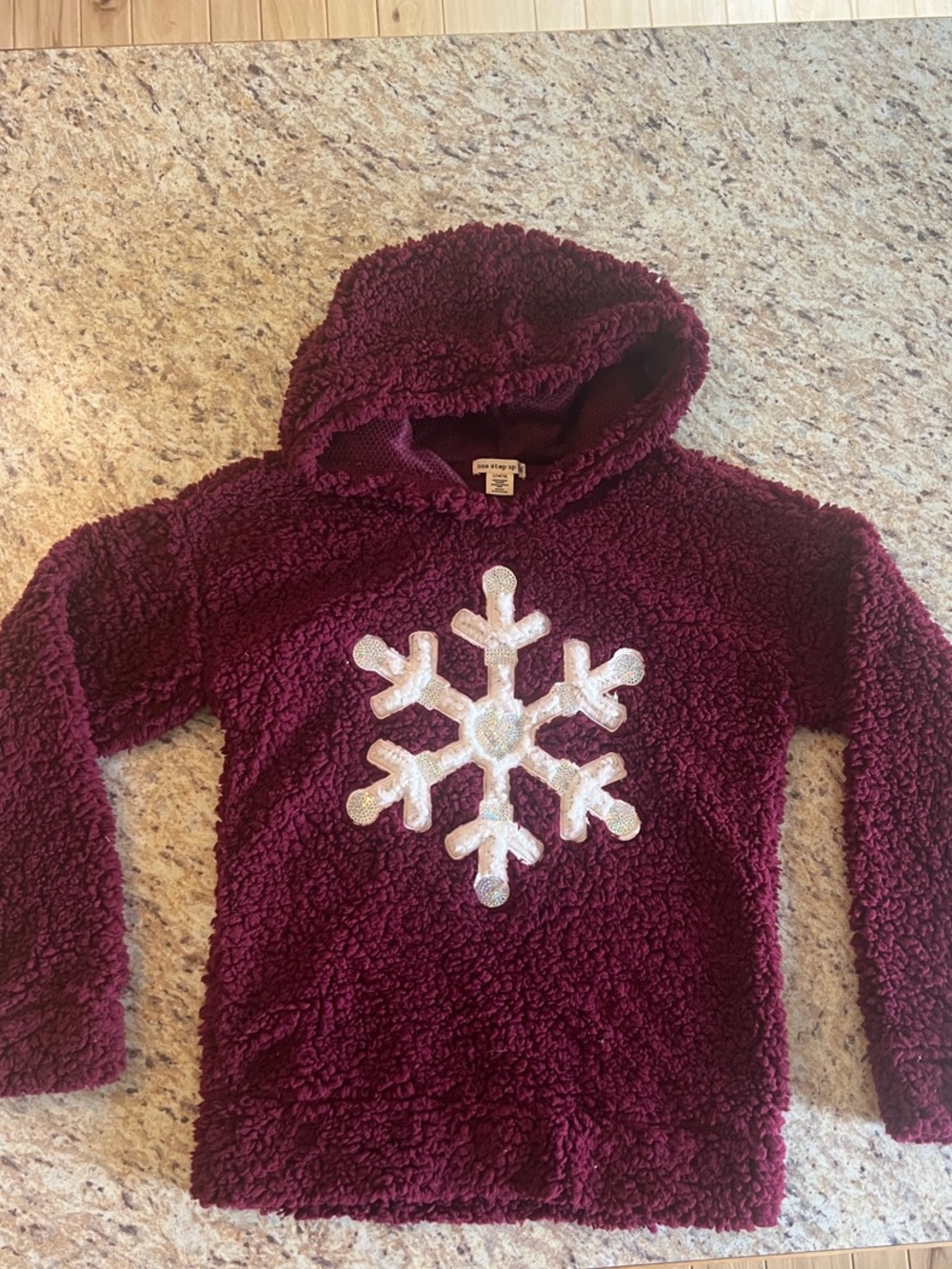 Maroon Sherpa Hoodie with Sparkly Snowflake